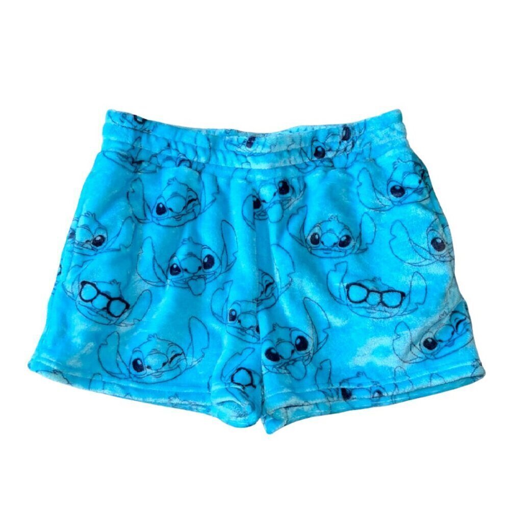 Blue Fuzzy Lilo & Stitch PJ Shorts Elastic Waistband Size Large Disney